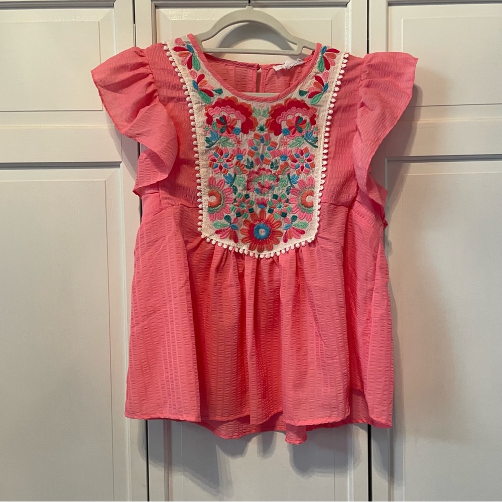 THML Pink Floral Embroidered Top